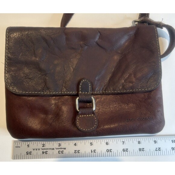 Jack Georges Leather Crossbody Bag. Adjustable Strap. 3 Compartment - Picture 9 of 9